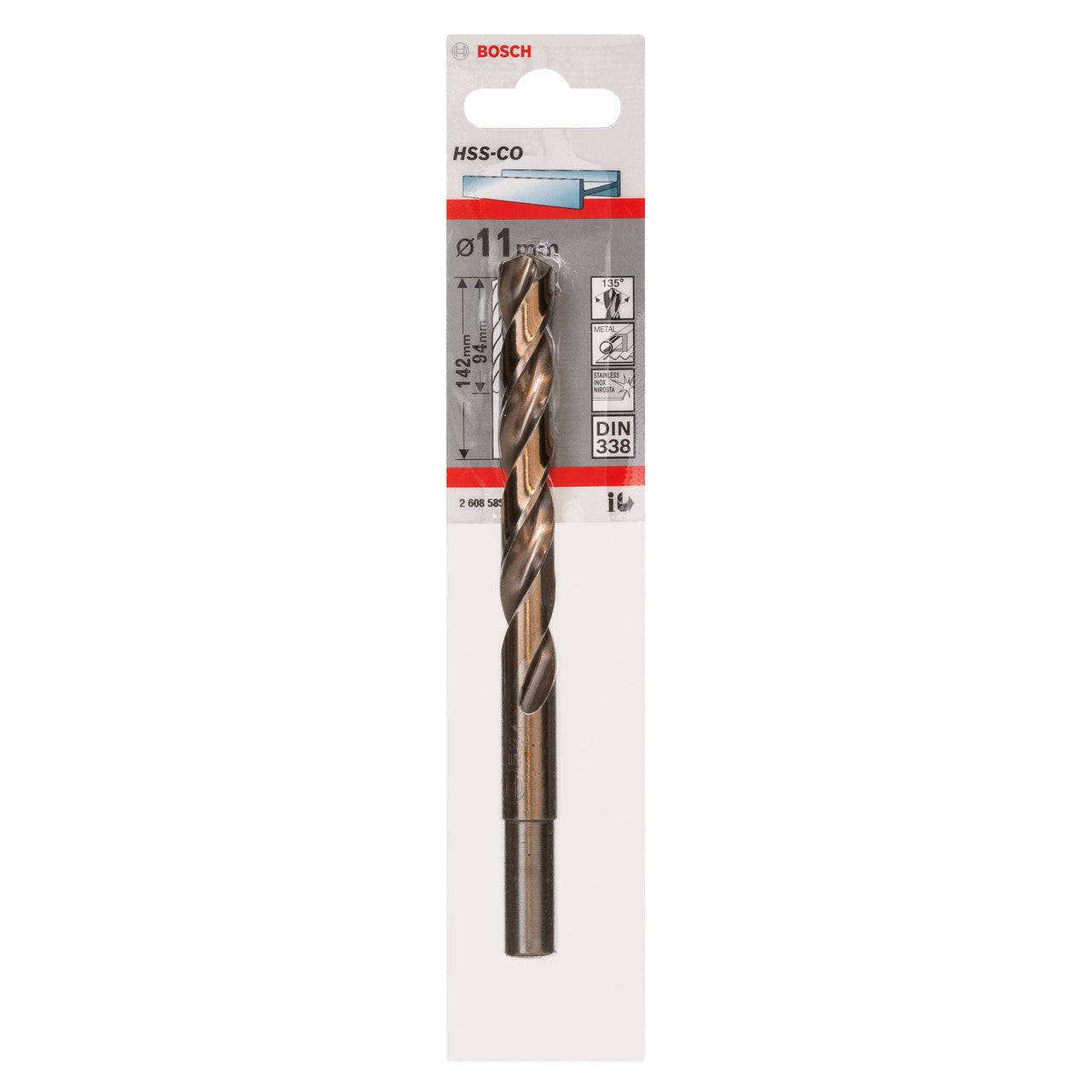 Bosch HSS-Co Cobalt Alloy Metal Drill Bit 11mm x 94mm x 142mm 2608585867