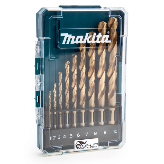 Makita HSS TIN Metal Drill Bit Set 10 Piece 1 to 10mm In Storage Case D-72849