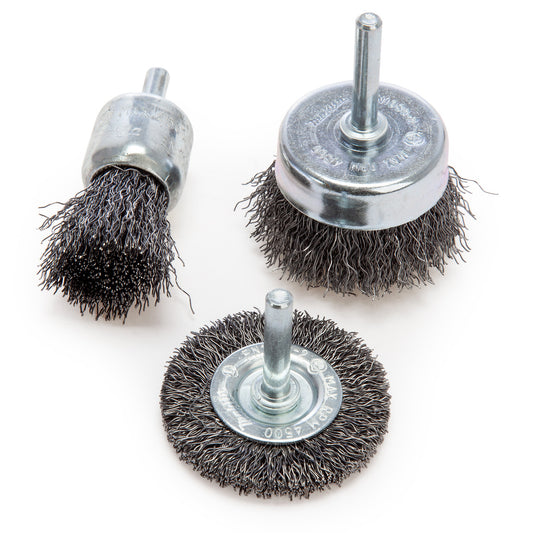Makita Wire Brush Set For Drill 3 Piece 6mm Shank Steel Wire D-66070