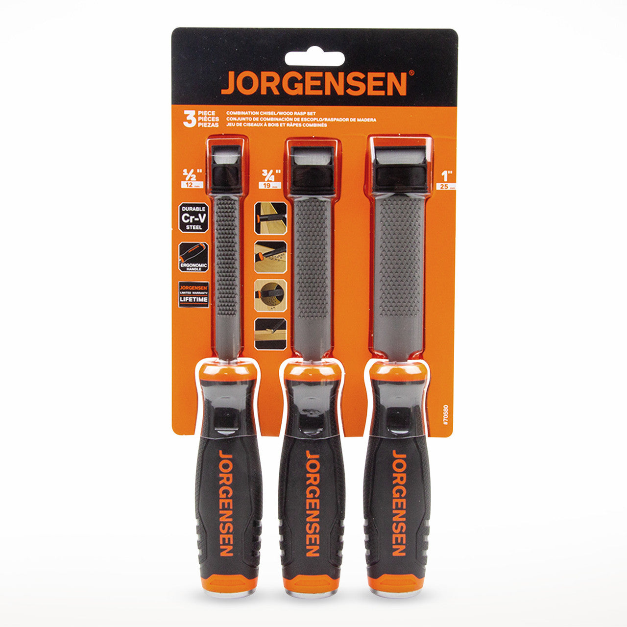 Pony Jorgensen Combination Wood Chisel Rasp Set 3 Pc 1/2" 3/4" 1" Blades 70580