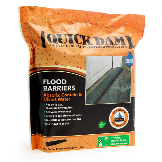 Quick Dam Water Activated Flood Barrier 3m/10ft grows to 90mm in minutes QD610-1