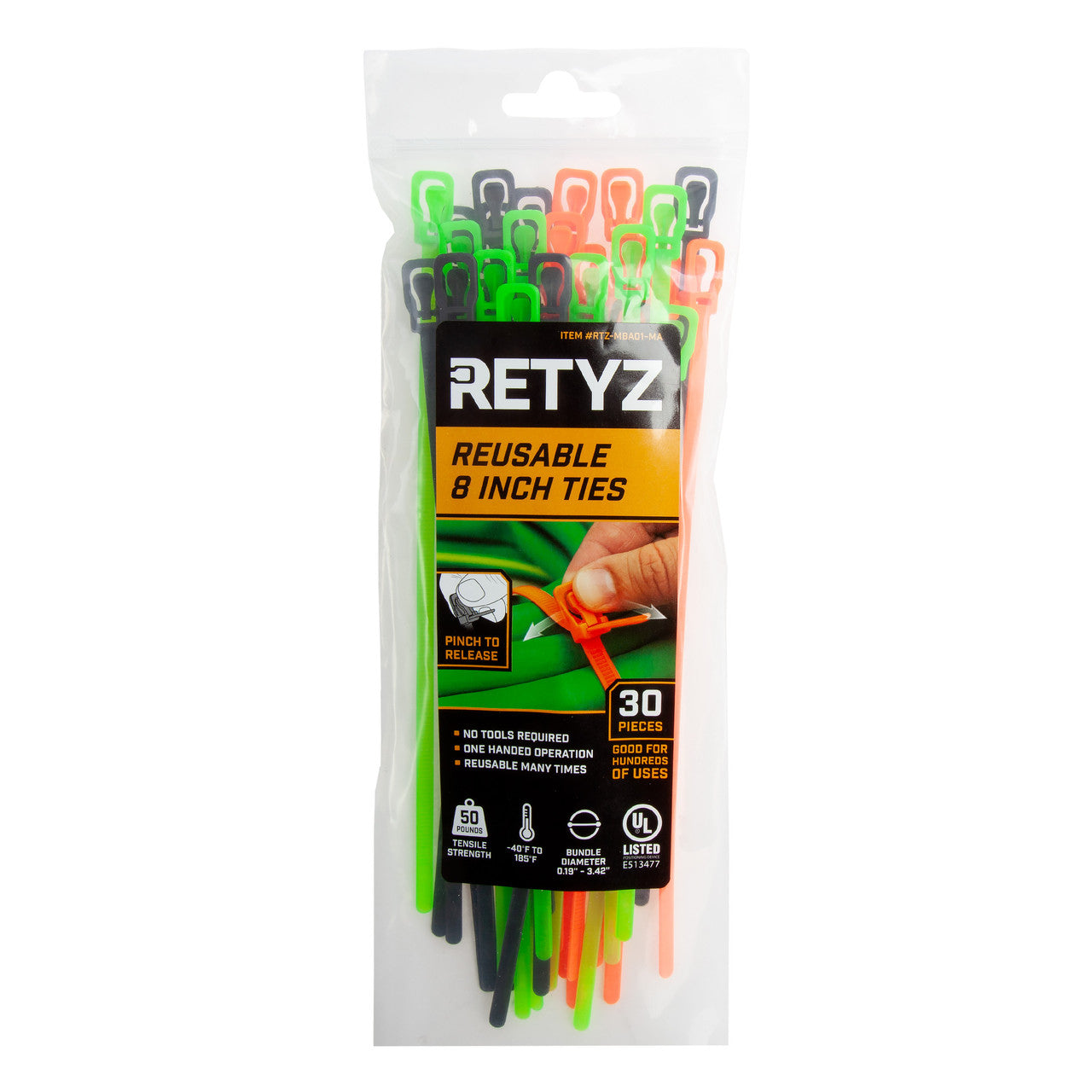 RETYZ Reusable Cable Ties Combo Pack 203mm 8in Pack of 30 MBA01-MA