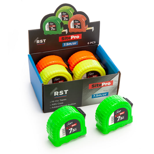 RST RST Metric Imperial SitePro Hi-Viz Measuring Tapes 7.5m 25ft Box Of 6 RSTDIS75