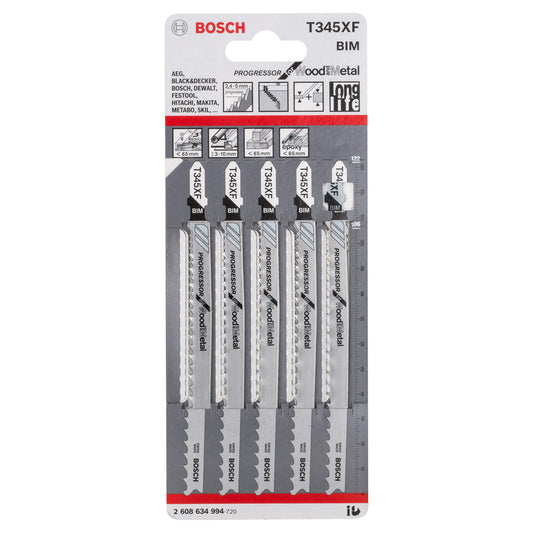 Bosch Progressor Jigsaw Blades for Wood Metal & Plastic 5 Pack T345XF