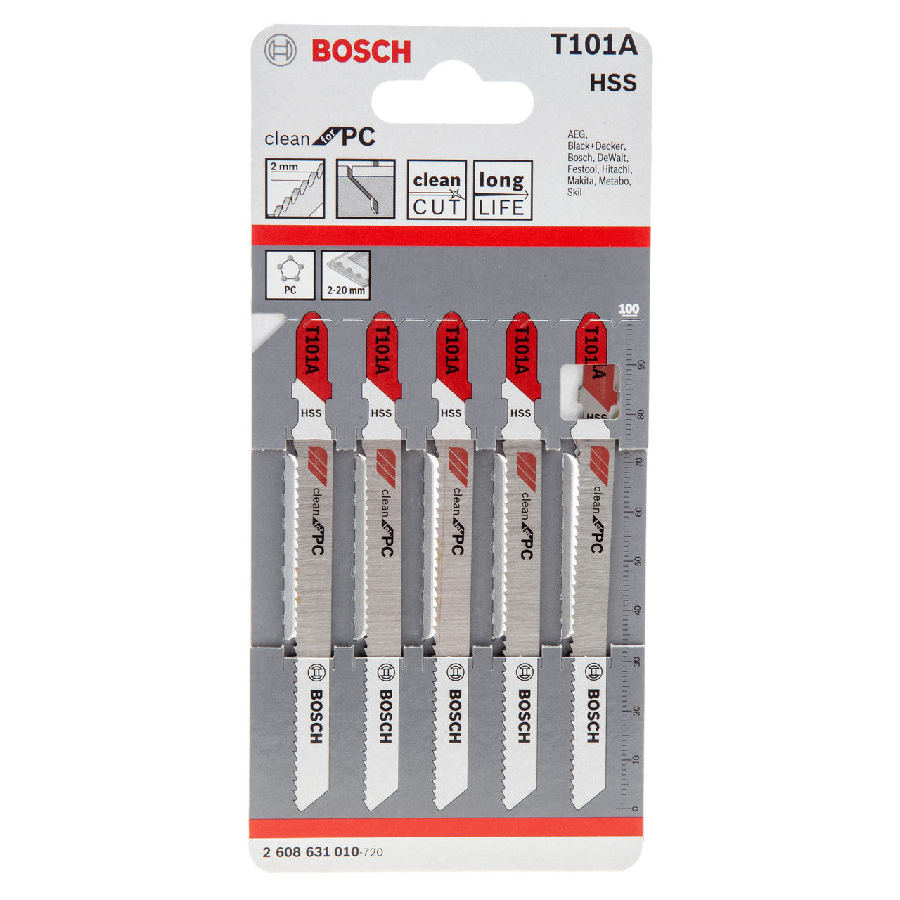 Bosch Clean for PC Jigsaw Blades 5 Pack For perspex polycarbonate T101A