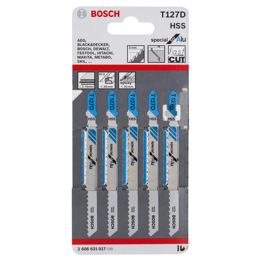Bosch Special Jigsaw Blades for Aluminium 5 Pack T127D