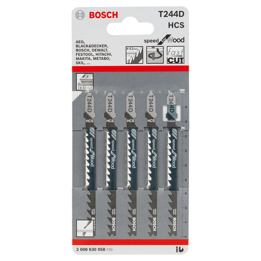 Bosch Jigsaw Blades For Speed Cutting Wood  5 Pack T244D