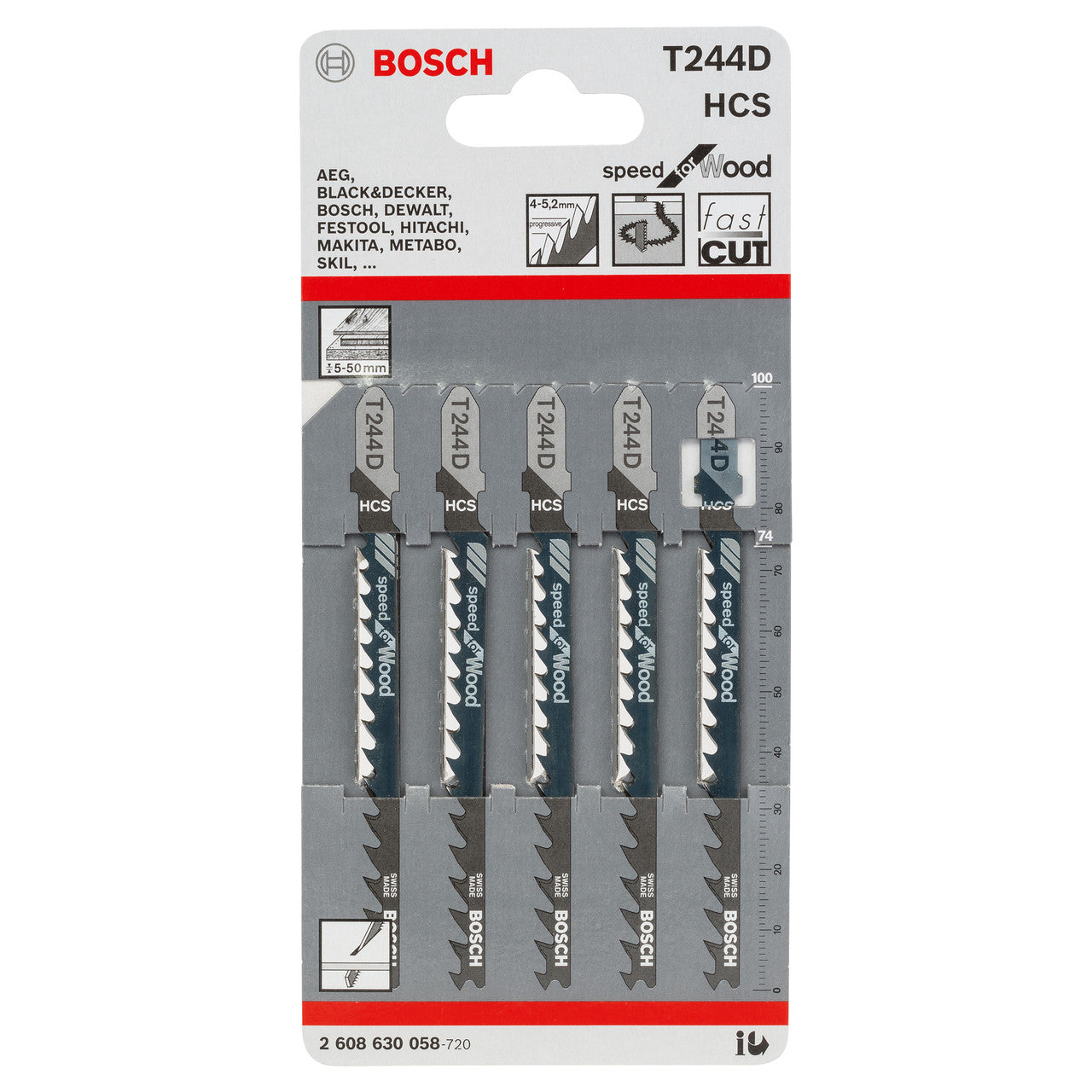 Bosch Jigsaw Blades For Speed Cutting Wood  5 Pack T244D