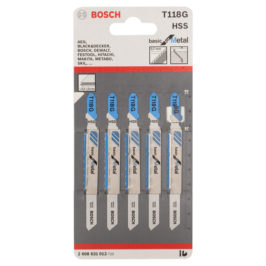 Bosch Basic Cutting Metal Jigsaw Blades 5 Pack T118G