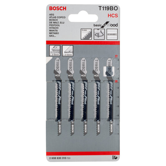 Bosch Basic Cutting Wood Jigsaw Blades 5 Pack T119BO
