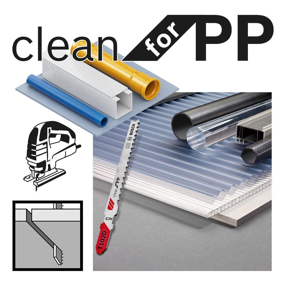 Bosch Clean Cutting Jigsaw Blades for Polypropylene 5 Pack T102D
