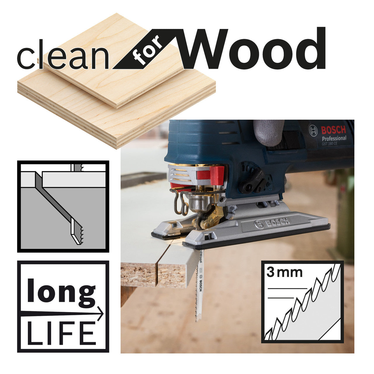 Bosch Wood Jigsaw Blades Pack Of 5 Tooth Pitch 3 mm Length 117 mm 2608637590