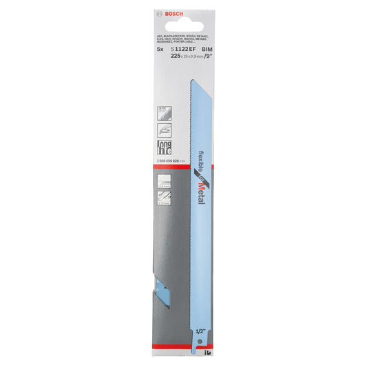 Bosch Flexible Reciprocating Saw Blades for Metal 225mm Pack Of 5 S1122EF