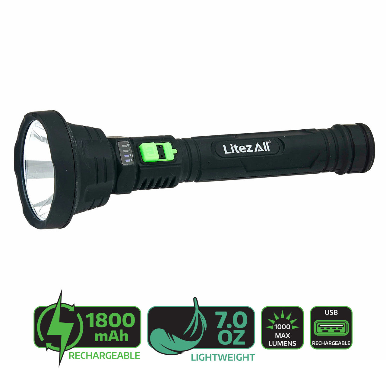 LitezAll Rechargeable UltraLite Torch 1000 Lumens 3.7V Lithium Ion Battery 25201