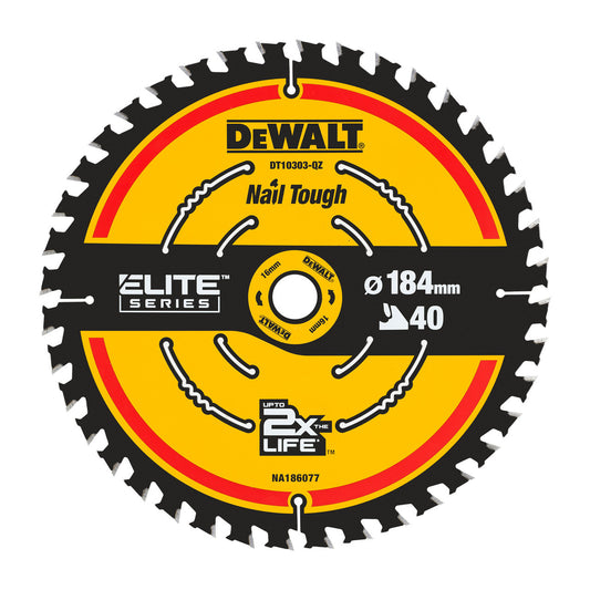 Dewalt ELITE Circular Saw Blade Nail Tough 184mm x 16mm 40T DT10303