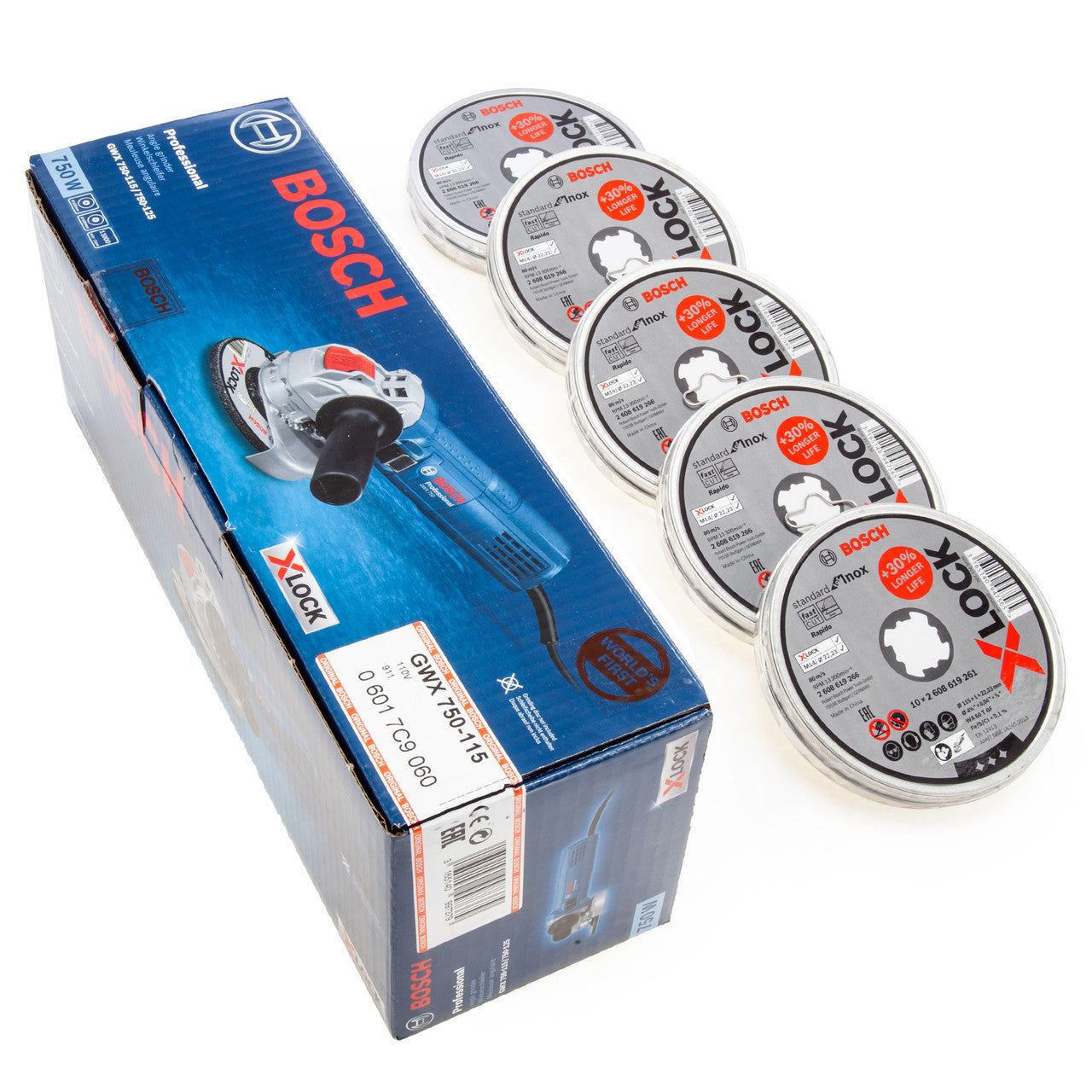 Bosch X LOCK Angle Grinder 110V with 50 Metal Cutting Discs