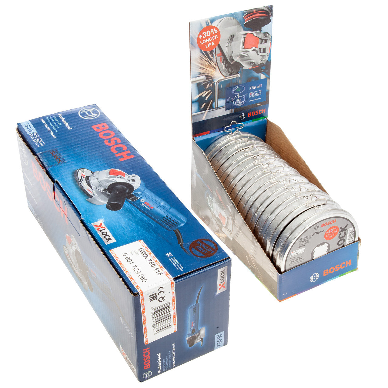 Bosch X LOCK Angle Grinder 110V with 100 Metal Cutting Discs