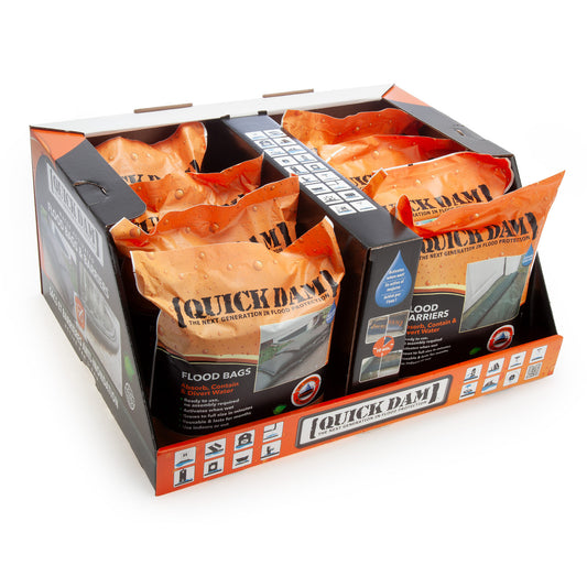 Quick Dam 24 Flood Bags & 4 Flood Barriers in Counter Top Display QUI-CDU/DEAL