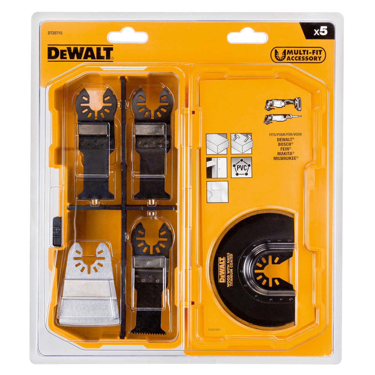 Dewalt Multi-Tool Accessory Set in Tough Case 5 Pc Wood Nails Sealants DT20715