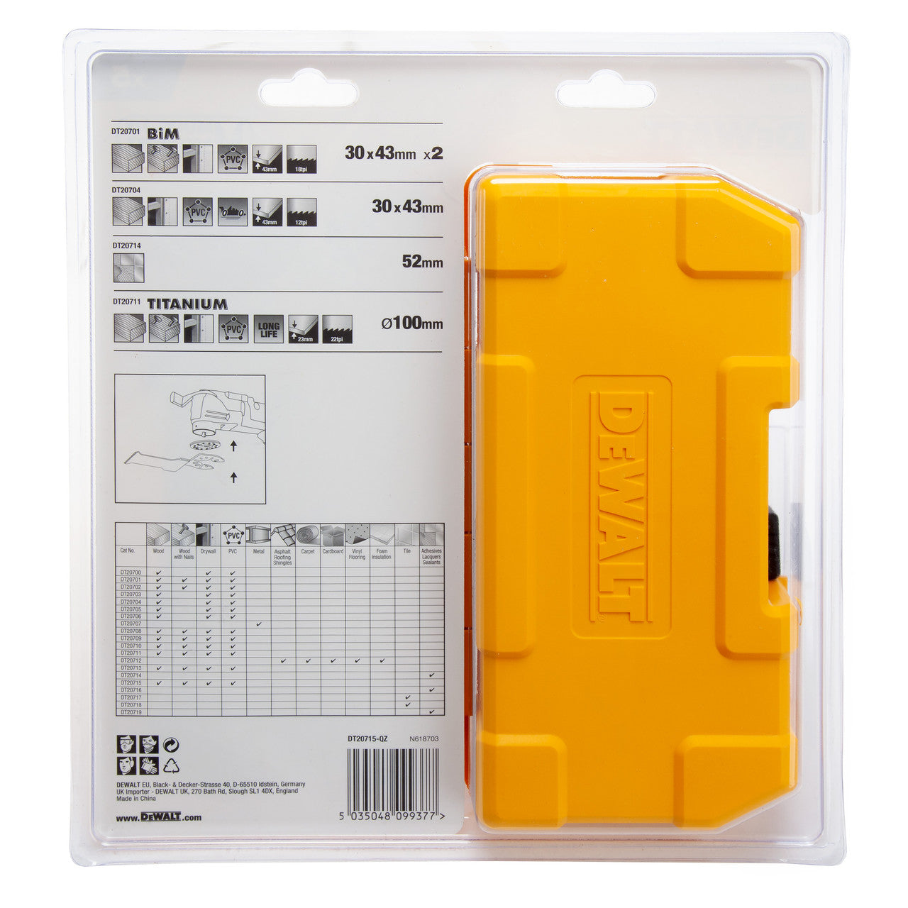 Dewalt Multi-Tool Accessory Set in Tough Case 5 Pc Wood Nails Sealants DT20715