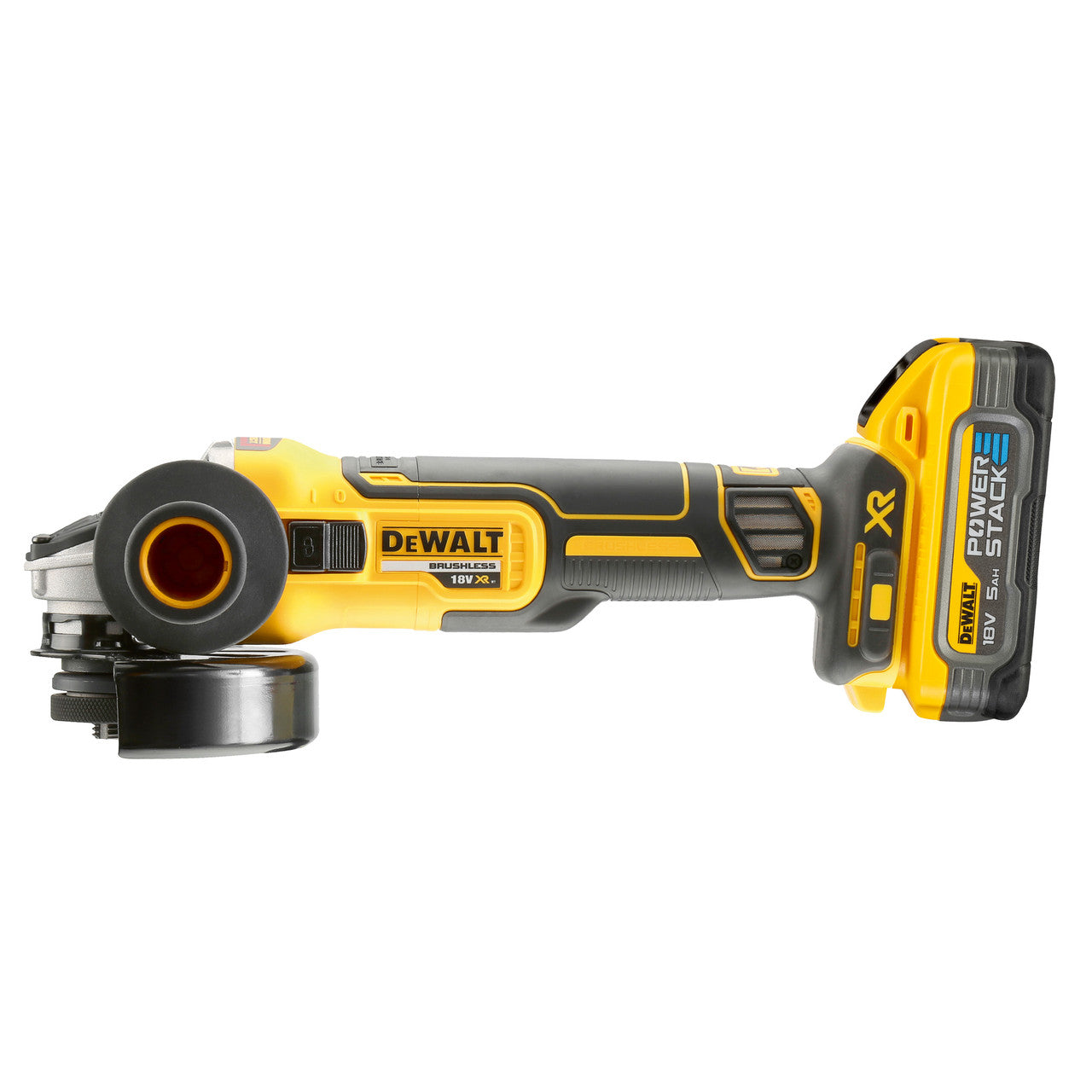 Dewalt DCG409H2T 18V XR 5 inch/125mm Brushless Angle Grinder (2 x 5.0Ah Powerstack Batteries)