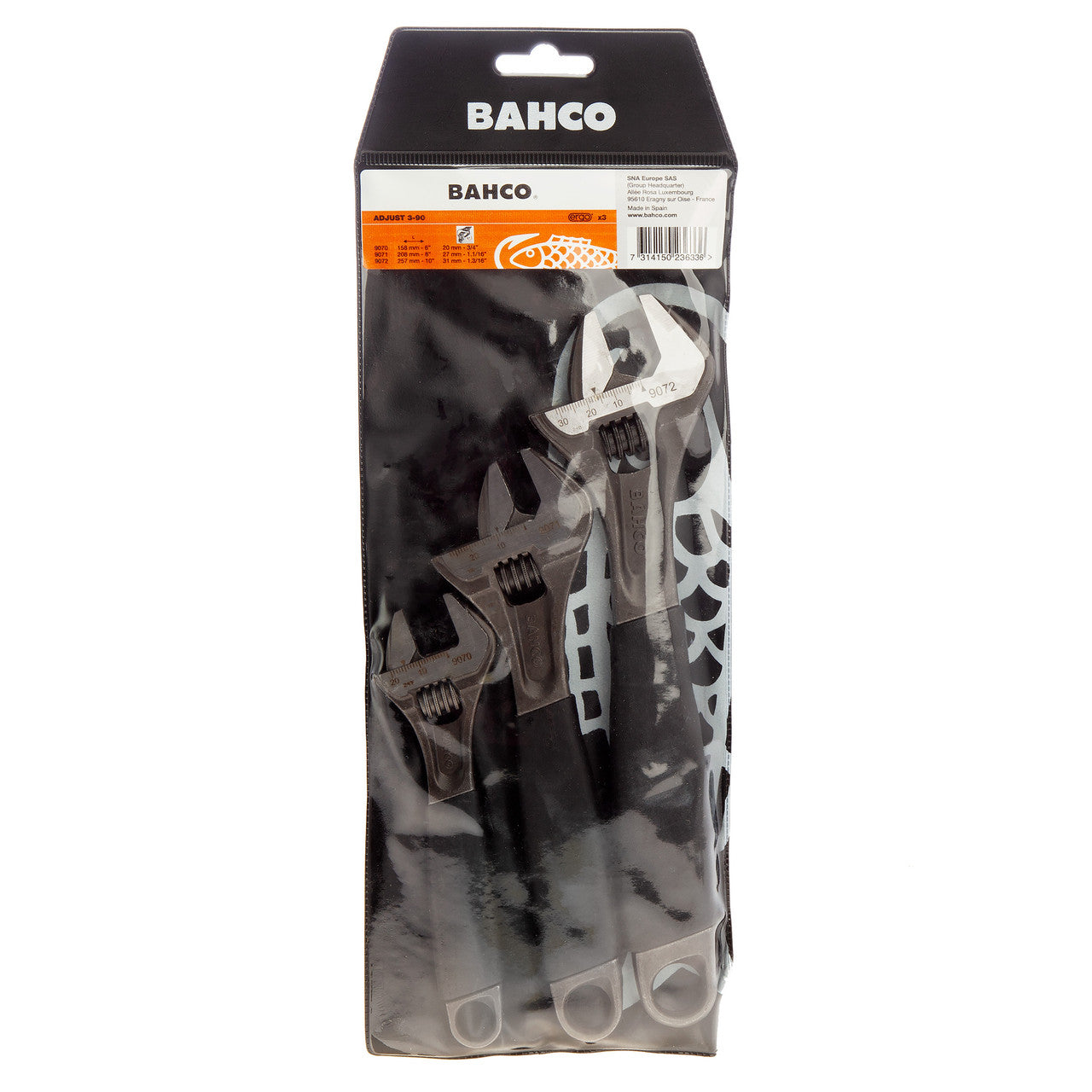 Bahco Ergo Central Nut Adjustable Wrench Set 3 Pack ADJUST 3-90