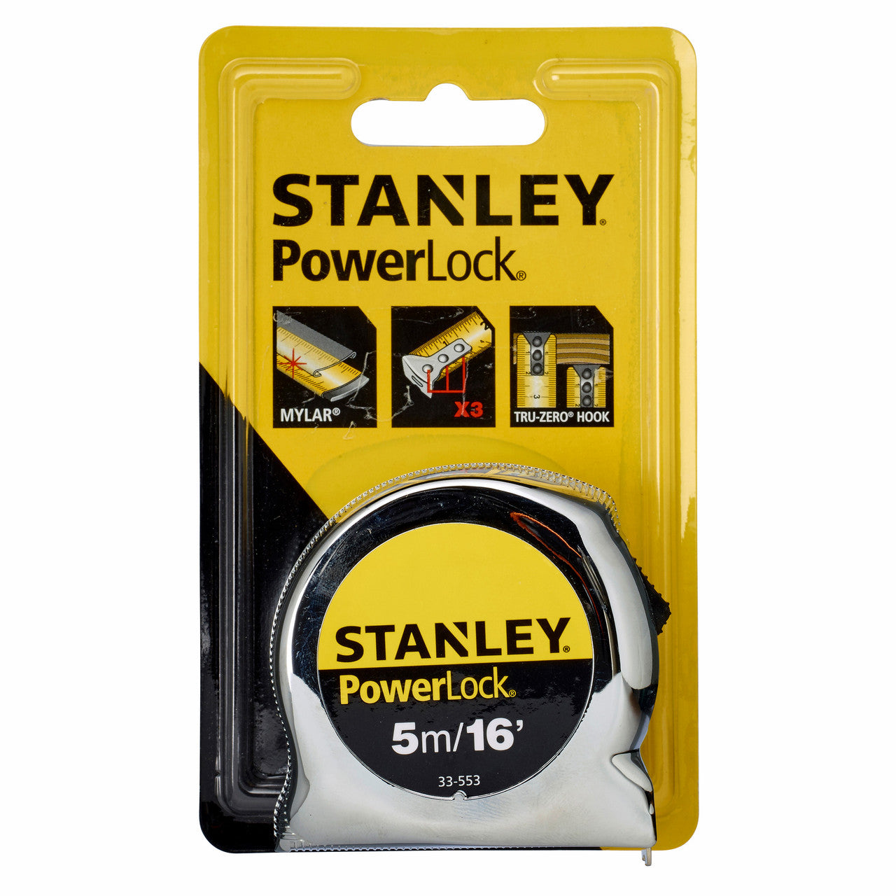 Stanley PowerLock Tape Measure 16ft 5m Width 19mm Belt Clip Tru Zero 0-33-553