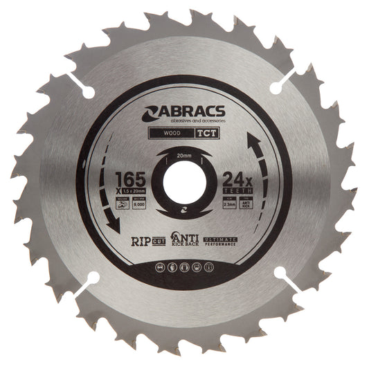 Abracs TCT Circular Saw Blade for Wood 165 x 20mm x 24T TCT16524
