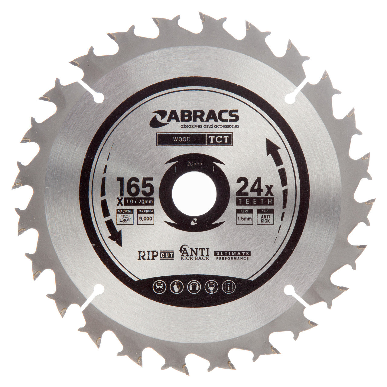 Abracs TCT Cordless Circular Saw Blade for Wood 165 x 20mm x 24T TCTC16524