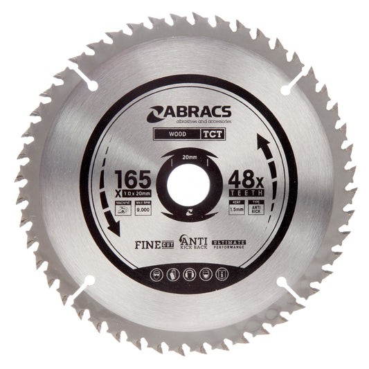 Abracs TCT Cordless Circular Saw Blade for Wood 165 x 20mm x 48T TCTC16548