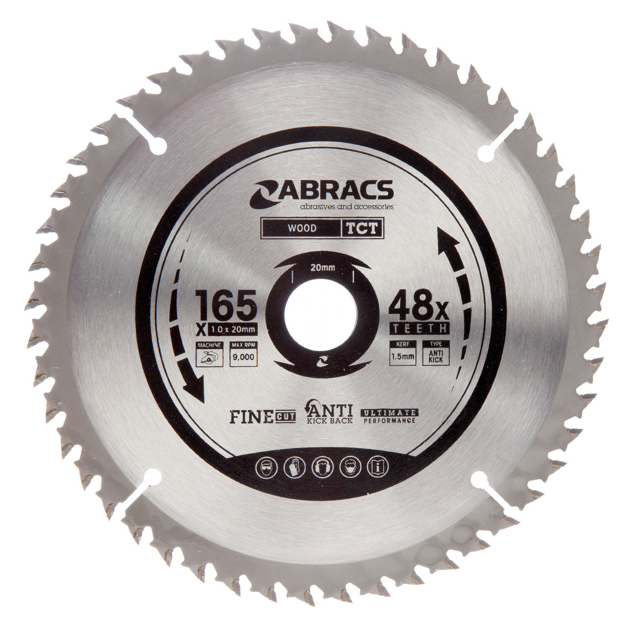 Abracs TCT Cordless Circular Saw Blade for Wood 165 x 20mm x 48T TCTC16548