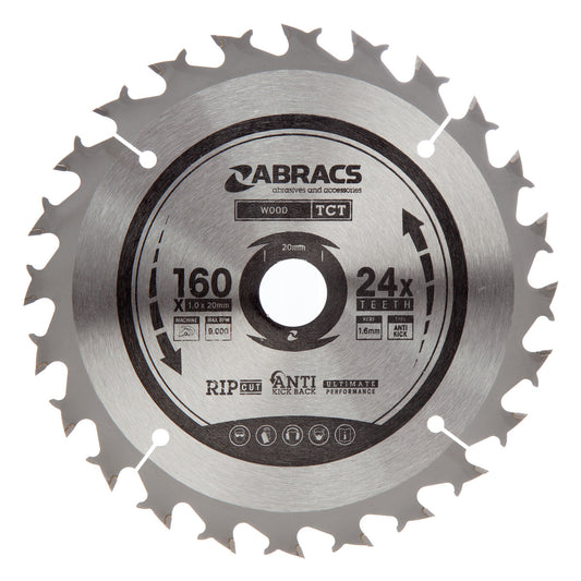 Abracs TCT Cordless Circular Saw Blade for Wood 160 x 20mm x 24T TCTC16024