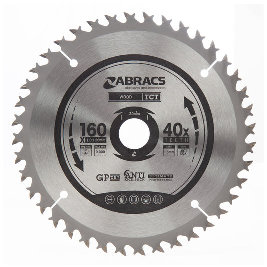 Abracs TCT Cordless Circular Saw Blade for Wood 160 x 20mm x 40T TCTC16040