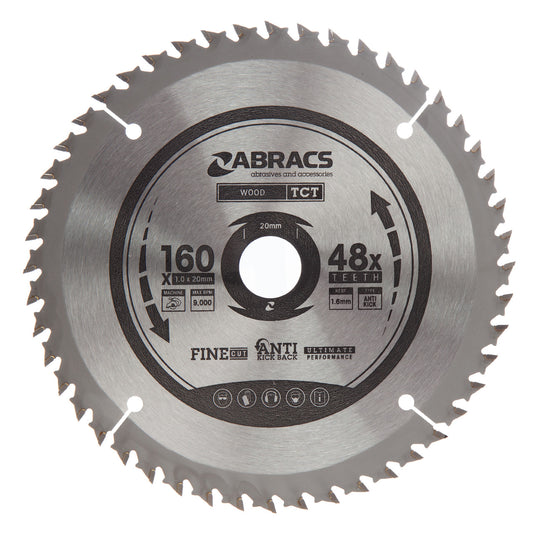 Abracs TCT Cordless Circular Saw Blade for Wood 160 x 20mm x 48T TCTC16048