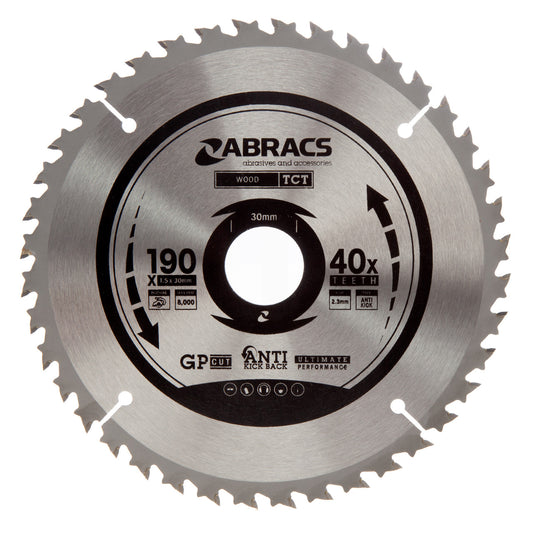 Abracs TCT Circular Saw Blade for Wood 190 x 30mm x 40T TCT19040
