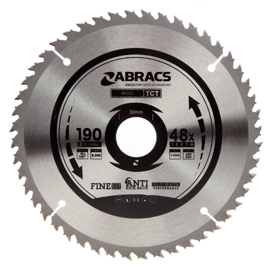Abracs TCT Circular Saw Blade for Wood 190 x 30mm x 48T TCT19048