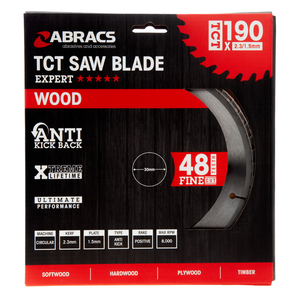 Abracs TCT Circular Saw Blade for Wood 190 x 30mm x 48T TCT19048