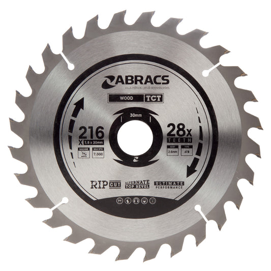 Abracs TCT Circular Saw Blade for Wood 216 x 30mm x 28T TCT21628