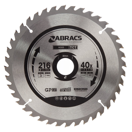 Abracs TCT Circular Saw Blade for Wood 216 x 30mm x 40T TCT21640