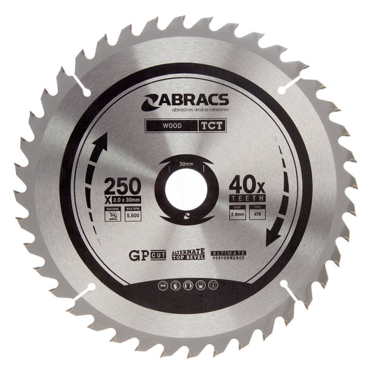 Abracs TCT Circular Saw Blade for Wood 250 x 30mm x 40T TCT25040