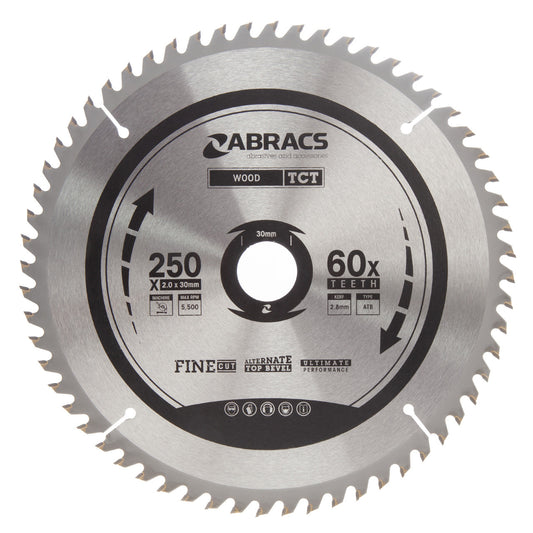 Abracs TCT Circular Saw Blade for Wood 250 x 30mm x 60T TCT25060