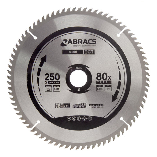 Abracs TCT Circular Saw Blade for Wood 250 x 30mm x 80T TCT25080