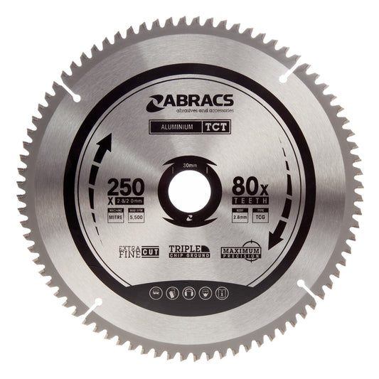 Abracs TCT Circular Saw Blade for Aluminium 250 x 30mm x 80T TCTA25080