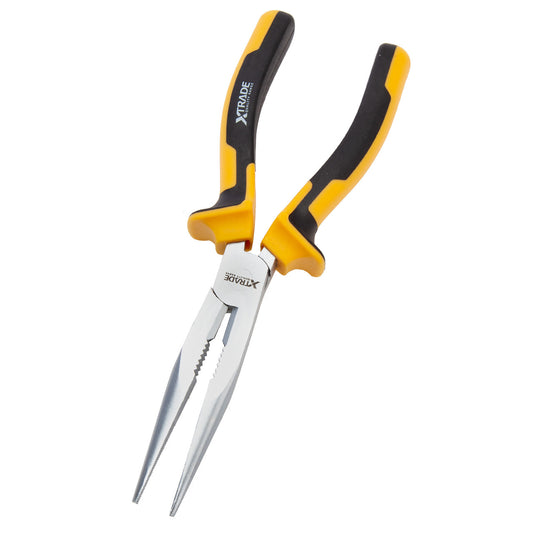 XTrade Long Nose Pliers 8" 200mm With Side cutter Serrated jaws X0900193