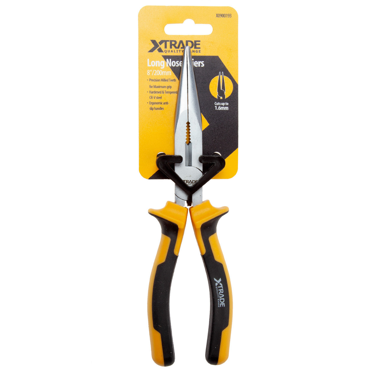 XTrade Long Nose Pliers 8" 200mm With Side cutter Serrated jaws X0900193