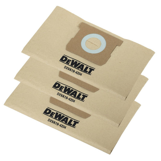 Dewalt Dust Bags for DXV20P DXV20PA DXV20S DXV25S DXV30SA Pack of 3 DXVA19-4204