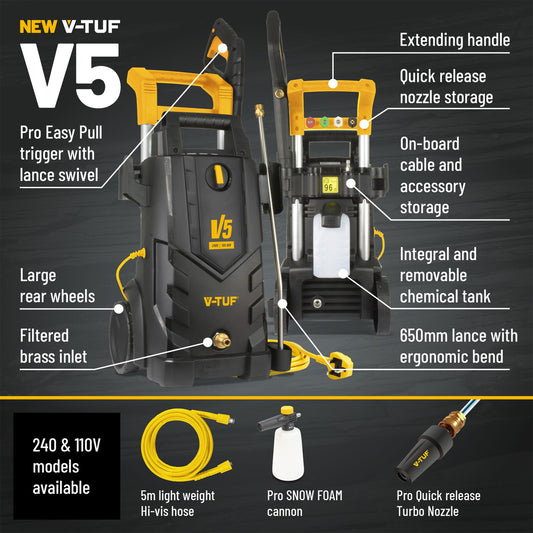 V-TUF V5 X2 Pressure Washer 165Bar 240V  8 metre Hose V-TUF-V5240X2-240V