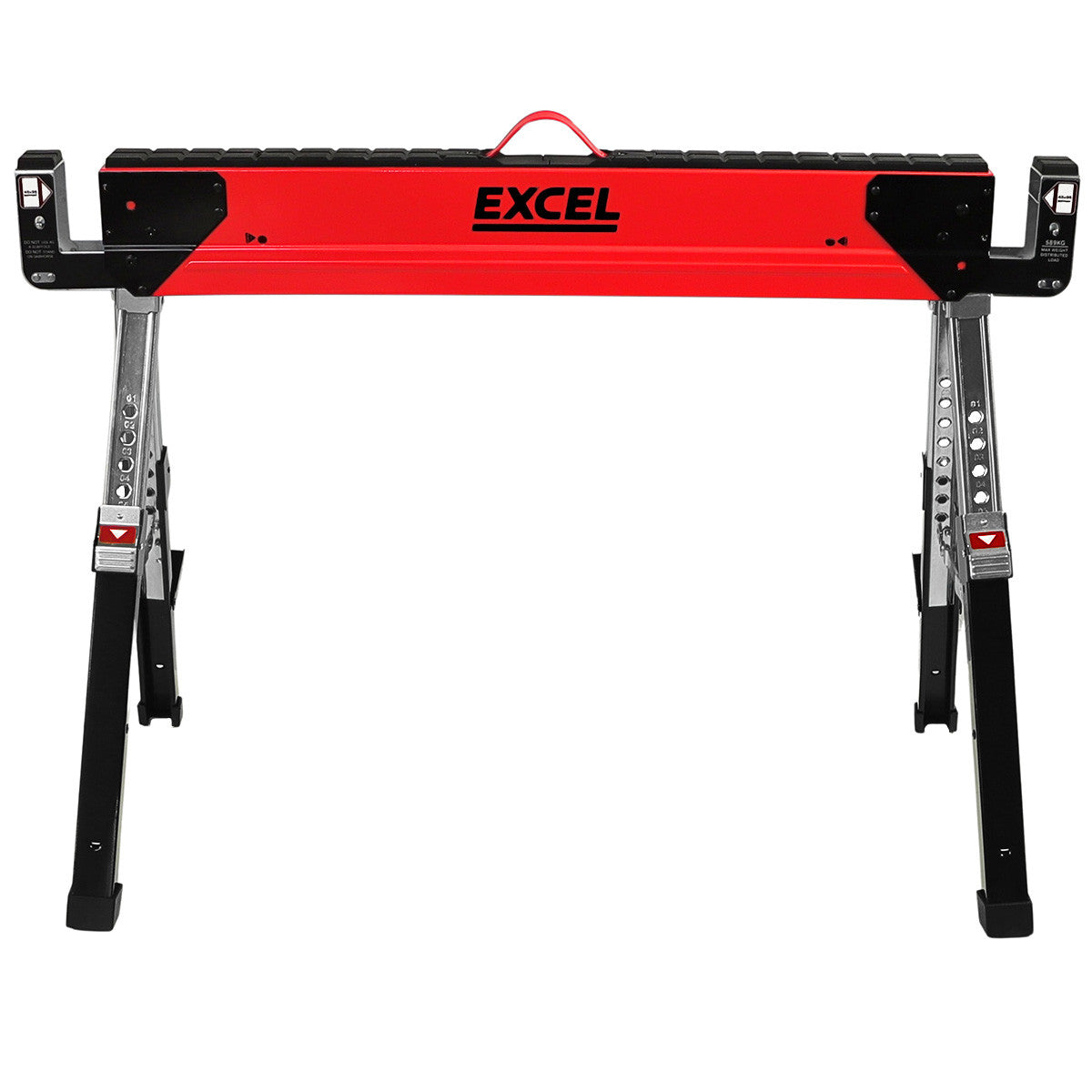 Excel 6288 Heavy Duty Steel Folding Saw Horse with Adjustable Legs 1178kg Capacity (Twin Pack)