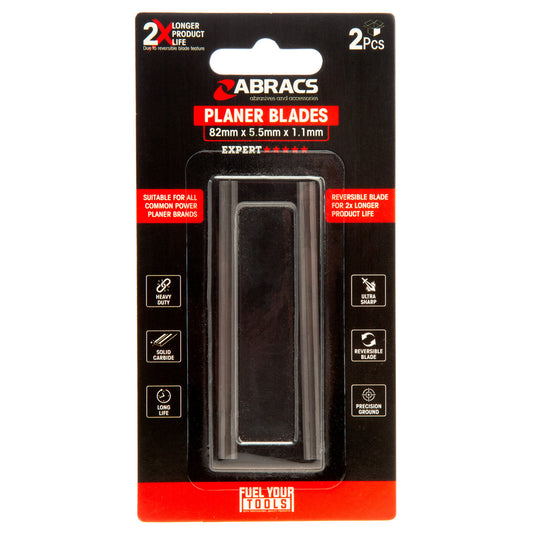 Abracs Planer Blades 82mm Pack Of 2 Solid Carbide Construction PB8202