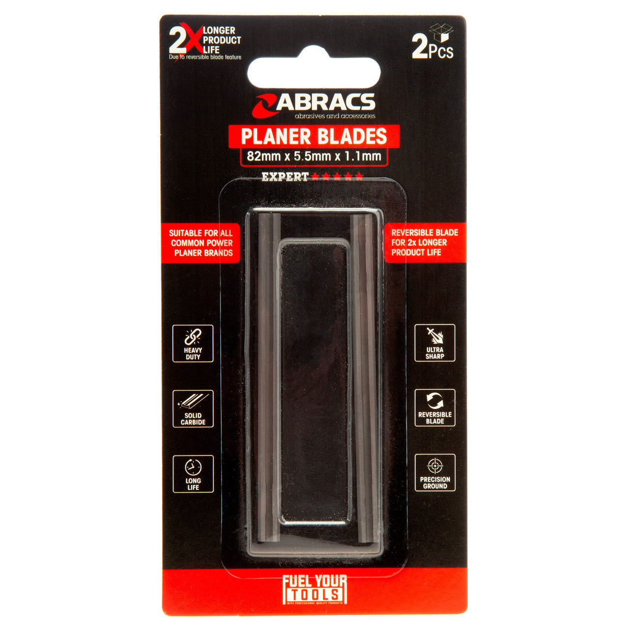 Abracs Planer Blades 82mm Pack Of 2 Solid Carbide Construction PB8202